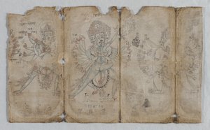 Dessins iconographiques : Chakrashamvara avec Vajravarahi, Hevajra avec Nairatmya, et Yamantaka (verso)
