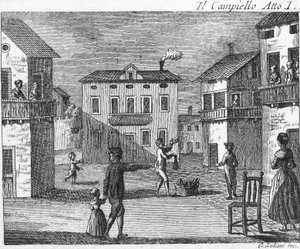Il Campiello Acte I - Carlo Goldoni (1707-1793) - Gravure du 18ème siècle