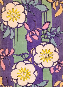Illustration de fleurs sur un fond lavande et vert - Unknown artist