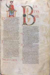 Incipit David, Beatus ; Incipit des Psaumes, XIe siècle (miniature, manuscrit membranaire)