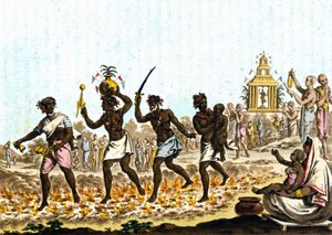 Inde. Fakirs marchant sur des charbons ardents. Gravure du 19ème siècle - Unknown artist