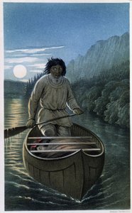 Indien en canoë par une nuit de pleine lune - dans « Exploration of the Labrador Peninsula » par Hind - Unknown artist