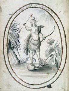 Indien du Canada avec son arc et ses flèches - frontispice du manuscrit « Dialogue ou entretien d