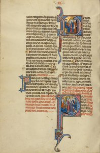 Initiale D : Initiale P : un couple conduit par des soldats devant un roi. - Unknown artist