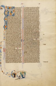 Initial P : Saint Paul avec un évêque et un messager