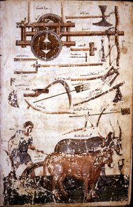 Instruments pour travailler le champ et un homme labourant - dans "Scutum Herculis (Le Bouclier d