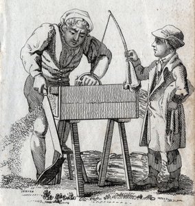 Menuisier et apprenti. Gravure fin XVIIIe siècle. Collection privée. - Unknown artist