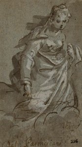 Figure féminine agenouillée sur un nuage (recto) ; Esquisses de figures (verso) - Unknown artist