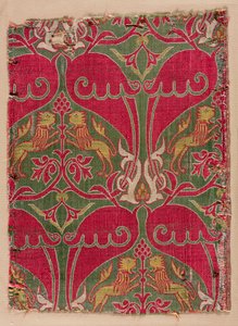 Lampas avec lions rampants, palmettes et écussons