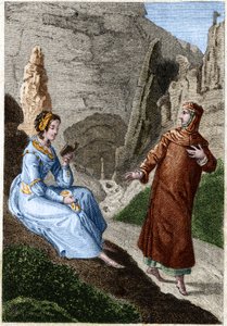 Laure de Noves (Laura) et Francesco Petrarca (Pétrarque) (poète et humaniste italien 1304 - 1374). Gravure de la fin du XVIIIe siècle.