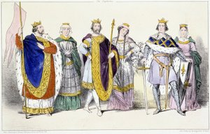 Les Capétiens : Louis VI Le Gros (1081-1137) et Adélaïde de Savoie (ca. 1100-1154), Louis VII Le Jeune (1120-1180) et Adèle de Champagne (ou Blois) (ca. 1140-1206), Philippe II dit Philippe Auguste (1165-1223) et Isabelle de Hainaut (1170-1190) - Planche