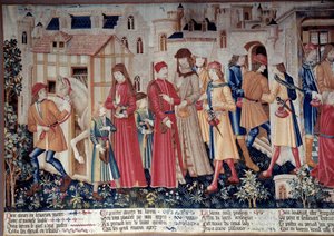 Vie de Saint Quentin : Miracle de Saint Quentin (Légende Dorée). Tapisserie de Saint Quentin (Fragment de gauche), vers 1480. Musée du Louvre, Paris