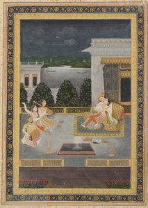 Amoureux sur une terrasse avec trois musiciens - Unknown artist
