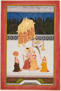 Maharana Ari Singh II de Mewar (r. 1761-1773) avec sa consort sur une terrasse - Unknown artist
