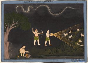 Maharana Jagat Singh II de Mewar (r. 1734-1751) déguisé en Bhil, chassant le cerf la nuit