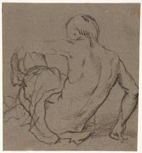 Homme assis par terre, vu de dos (recto)