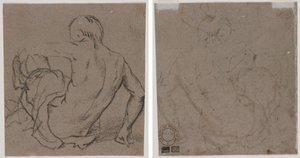 Homme assis par terre, vu de dos (recto); Esquisse (verso) - Unknown artist