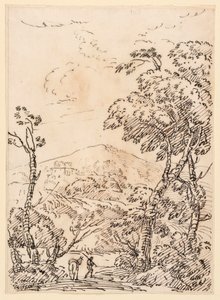 Homme avec un âne dans le paysage - Unknown artist