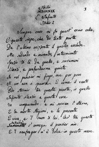 Manuscrit de « Idilli » (Les Idylles) par le poète italien Giacomo Leopardi (1798 - 1837) 19ème siècle
