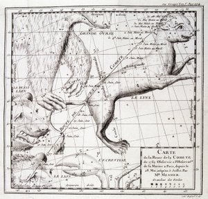 Carte de la route de la comète de 1762 et carte du ciel, observée par Messier - gravure - Unknown artist