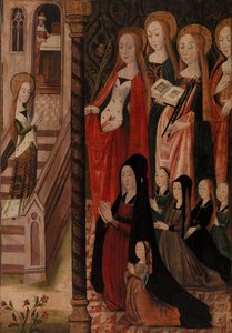 Marie allant au temple, quatre saintes femmes, et une donatrice et ses filles