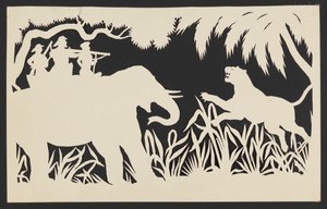 Hommes tirant sur un tigre depuis un éléphant - Unknown artist