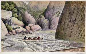 Hommes en canoë descendant les rapides : "Une échappée au quatrième rapide" - dans "Exploration of the Labrador Peninsula" par Hind, Londres - Unknown artist