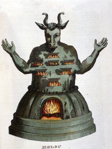 Moloch. Ancienne divinité carthaginoise. On lui sacrifiait les enfants en les jetant dans les flammes. Gravure du 19ème siècle. - Unknown artist