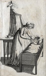 Mère et bébé dans un berceau. Gravure de la fin du XVIIIe siècle. Collection privée. - Unknown artist