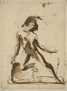 Figure mythologique : Achille avec une peau de lion (recto) ; Esquisses de figures (verso) - Unknown artist