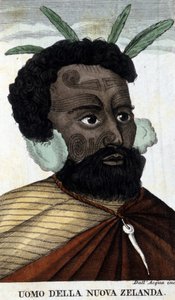Maori natif de Nouvelle-Zélande. Gravure du 19ème siècle.