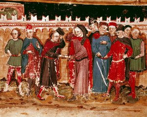 Fonctionnaires de la gabelle Miniature du manuscrit (Ms. H V-5) « Codex de Privileges »