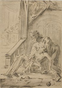 Vieil homme soutenant un jeune homme - Unknown artist