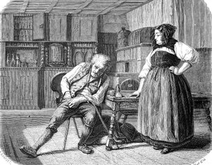 Vieil homme dans une auberge en France, cherchant de l