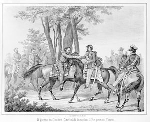 Le 26 octobre 1860, Giuseppe Garibaldi rencontre le roi Victor Emmanuel II près de Teano. Gravure du 19ème siècle - Unknown artist