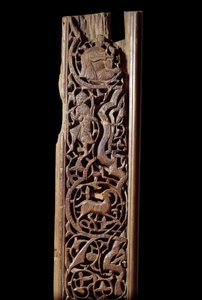 Art oriental : panneau de bois sculpté. 13e siècle. Détail. Paris, Musée du Louvre
