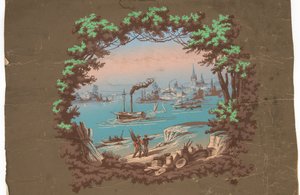 Dessus de porte avec scène de port