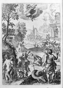 Ovide (Ovidius) - illustration pour le livre 15 - (P. Ovidii Nasonis Metamorphose libri XV avec des notes de TH. Farnabii.) note de Thomas Farnaby (Farnabia) (1575-1647)