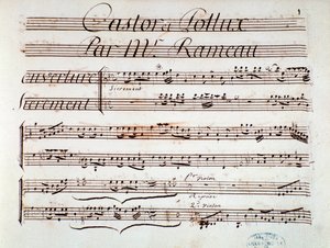 Page de partition musicale de Castor et Pollux, tragédie lyrique par Rameau (1737)