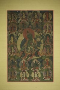 Bannière peinte (Thangka) de Tara verte entourée de vingt manifestations - Unknown artist