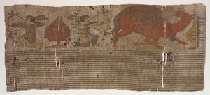 Panneau avec chasseurs et chameau et inscription - Unknown artist