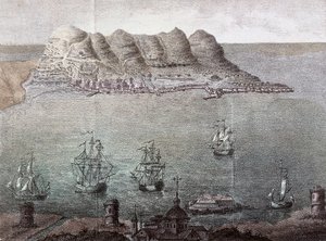 Vue panoramique de Gibraltar et du Détroit. 19ème siècle Madrid, Bibliothèque Nationale