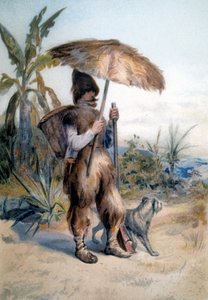 Représentation de Robinson Crusoé, personnage du roman du même nom par Daniel Defoe (1660 - 1731)