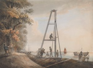 Enfoncement de pieux sur les rives de la Tamise