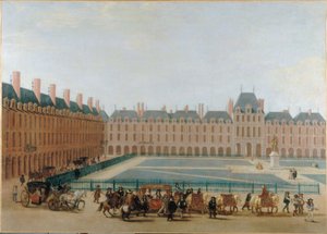 Place Royale, vers 1660; passage du carrosse du Roi. Actuelle Place des Vosges, 4ème arrondissement, vers 1655-1665