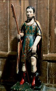 Art populaire : Saint Roch. Le saint porte le bubon de la peste sur sa jambe