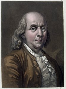 Portrait de Benjamin Franklin, homme politique et physicien américain (1706-1790) - dans « Le Vieux et le Nouveau Costume » par Jules Ferrario 1819-1820