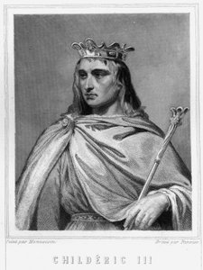 Portrait de Chilpéric II (? - 755), Roi des Francs, premier des Carolingiens - dans “Histoire des Français” par Lavallée, gravure