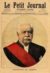 Portrait de Ferdinand de Lesseps (1805-1894), dit "le grand Français", diplomate et entrepreneur, il est le principal promoteur du canal de Suez, qui relie Port-Saïd sur la mer Méditerranée à Suez sur la mer Rouge (Égypte) et du canal de Panama, qui conn