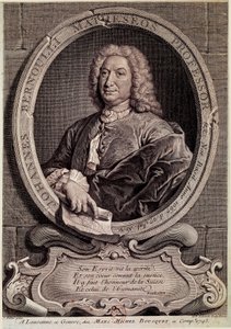 Portrait de Jean Bernoulli (Johann Bernoulli) (1667-1748) mathématicien et physicien suisse. Gravure du XVIIIe siècle